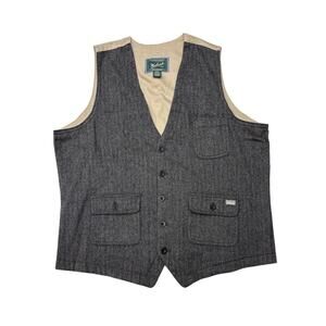 Vtg Woolrich Vest Mens XL Gray Herringbone Wool Blend Sportsman Rancher Outdoor
